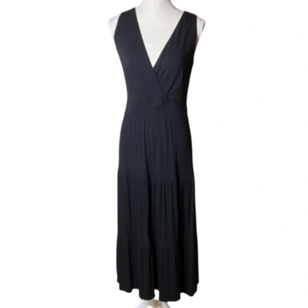 Boden Black Nicole Jersey V-Neck Tiered Midi Dress Size 4R - Picture 2 of 10